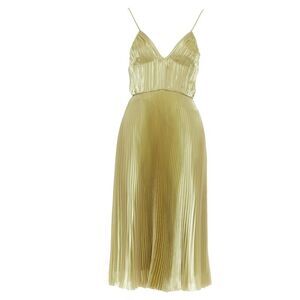 Prada gold technical voile bra detailed pleated silk blend dress